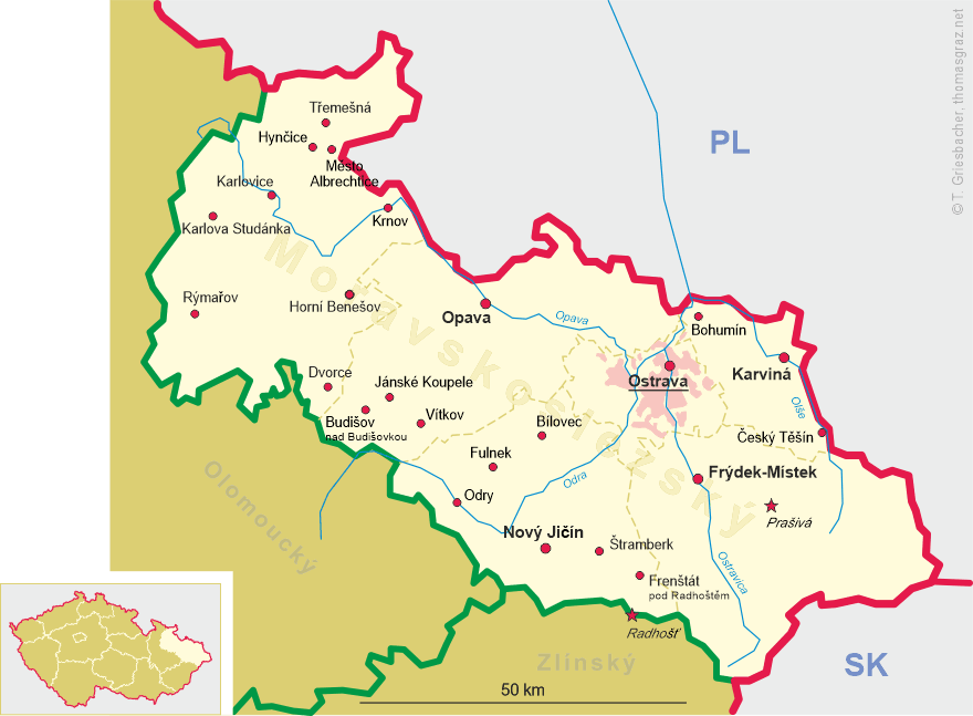 Map of Moravskoslezský kraj