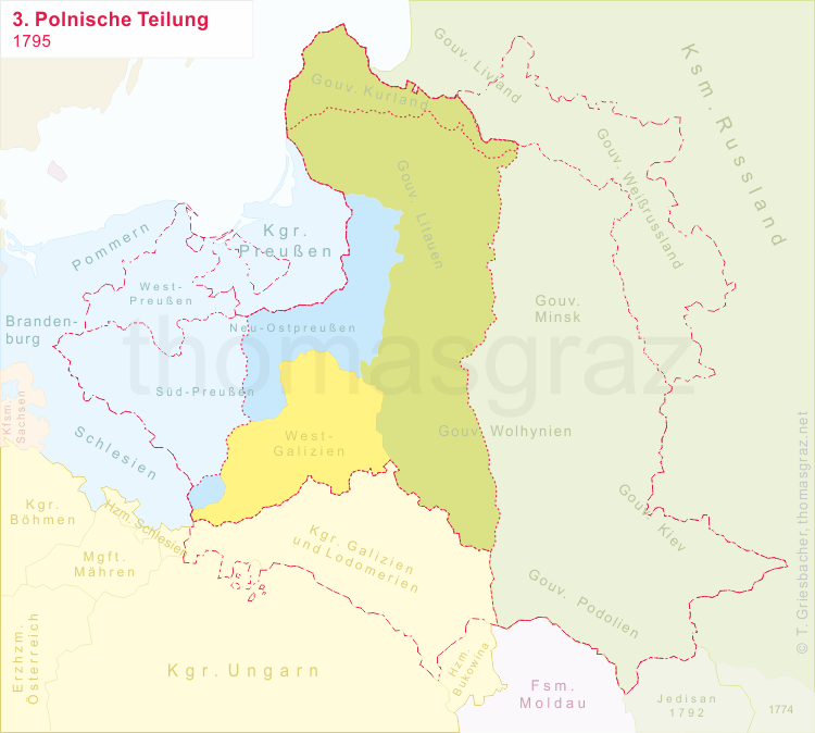 map of 3rd Partition of Poland 1795