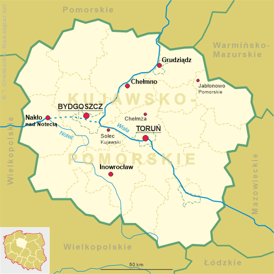 Map of Kujawsko-Pomorskie (Kuyavia-Pomerania)