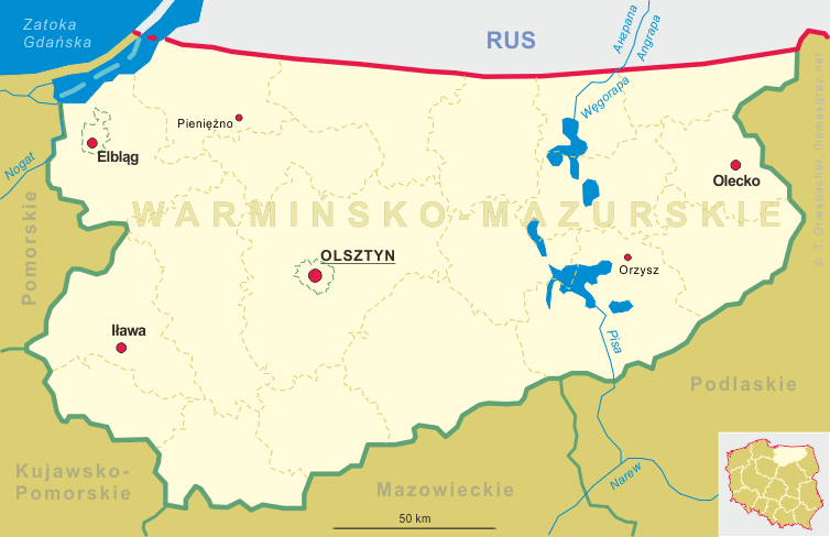 Map of Warmińsko-Mazurskie (Warmia and Masuria)