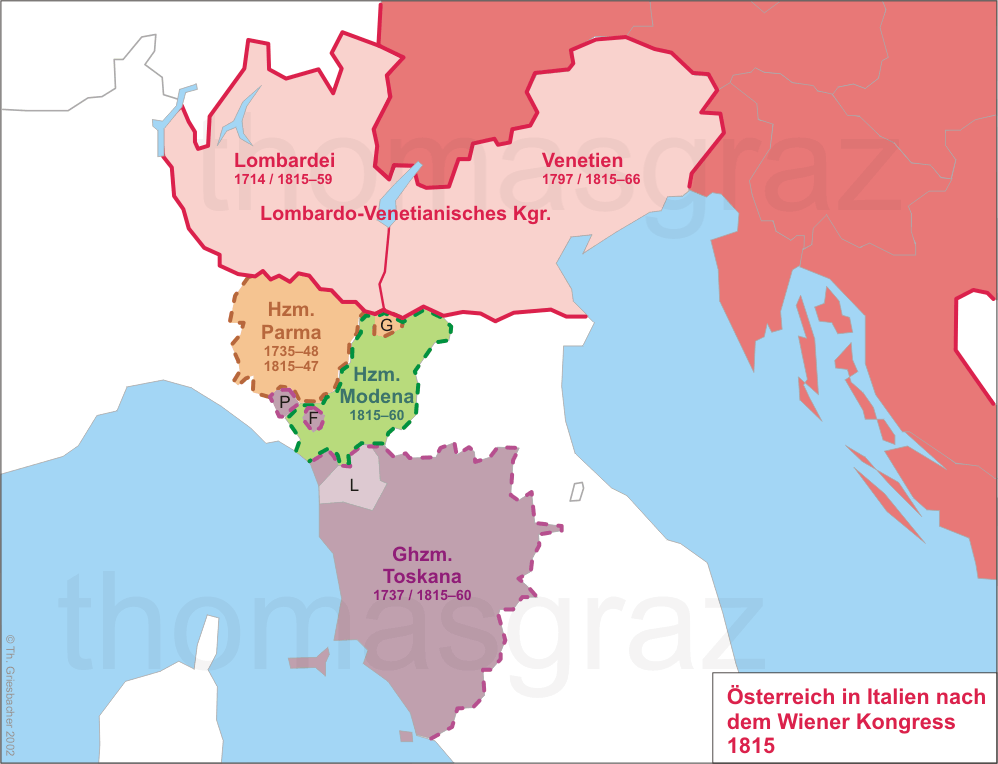 map of the Habsburg possessions in Italy, 1815–1866