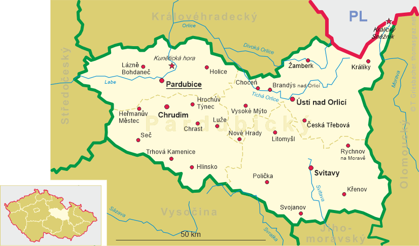 Map of Pardubický kraj