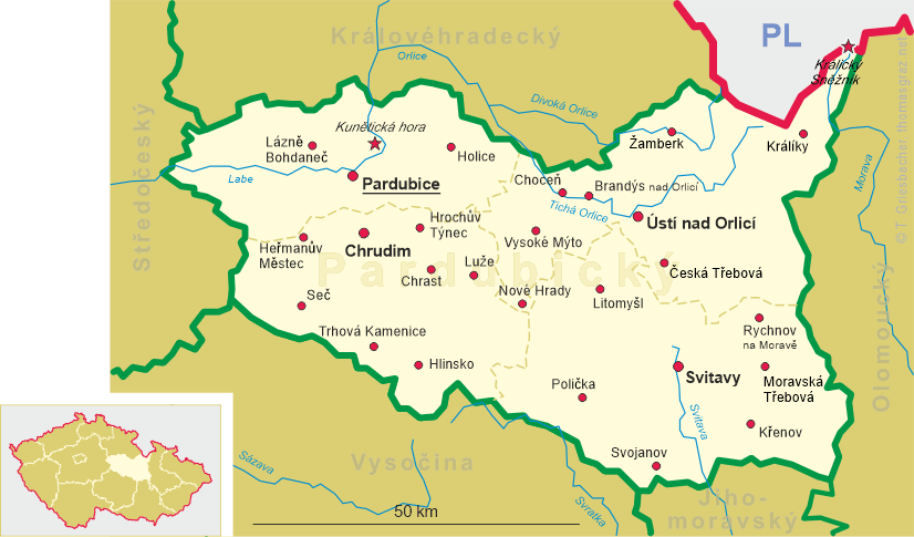 Map of Pardubický kraj