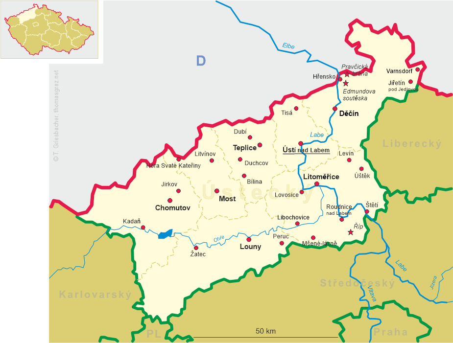 Map of Ústecký kraj
