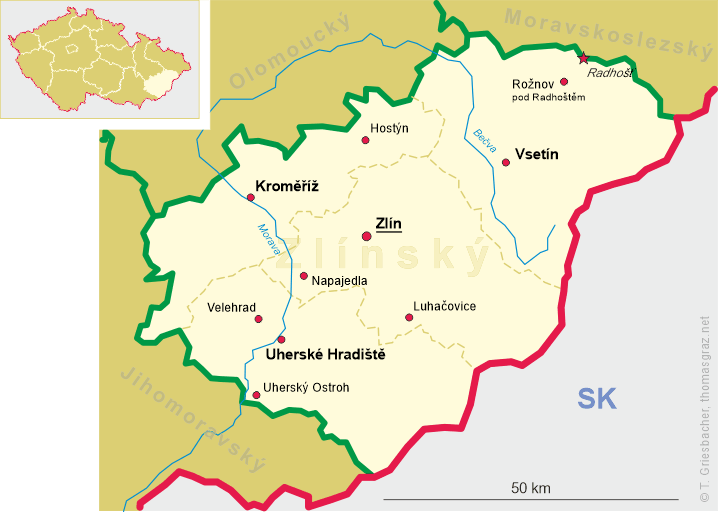 Map of Zlínský kraj