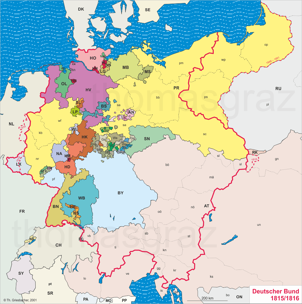 map of the German Countries in 1815