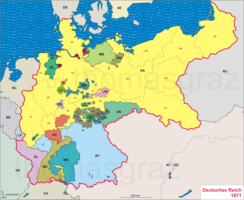 map of the German Empire in 1871