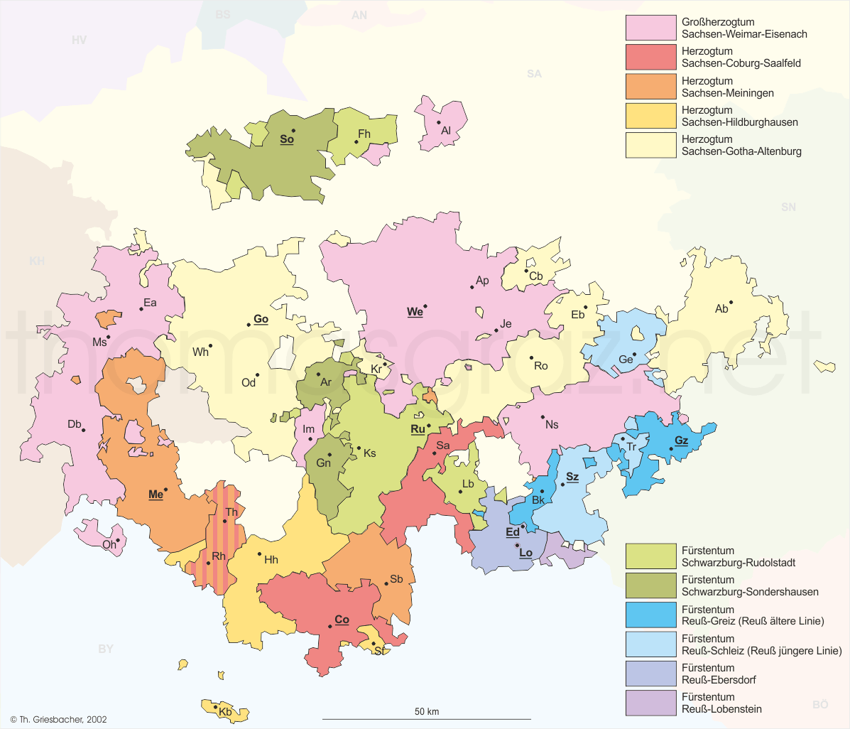 map of the Thuringian States in 1815