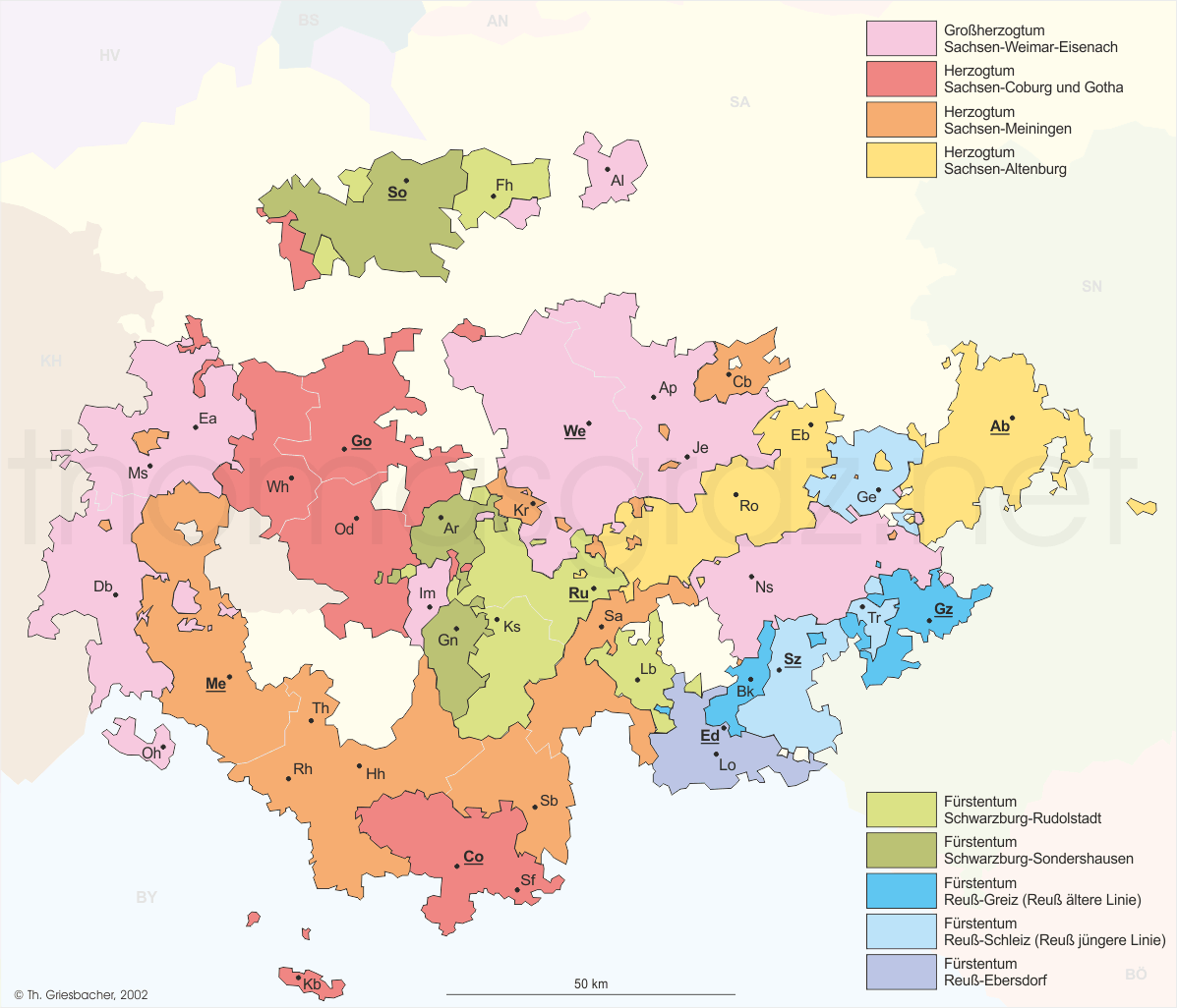 map of the Thuringian States in 1826