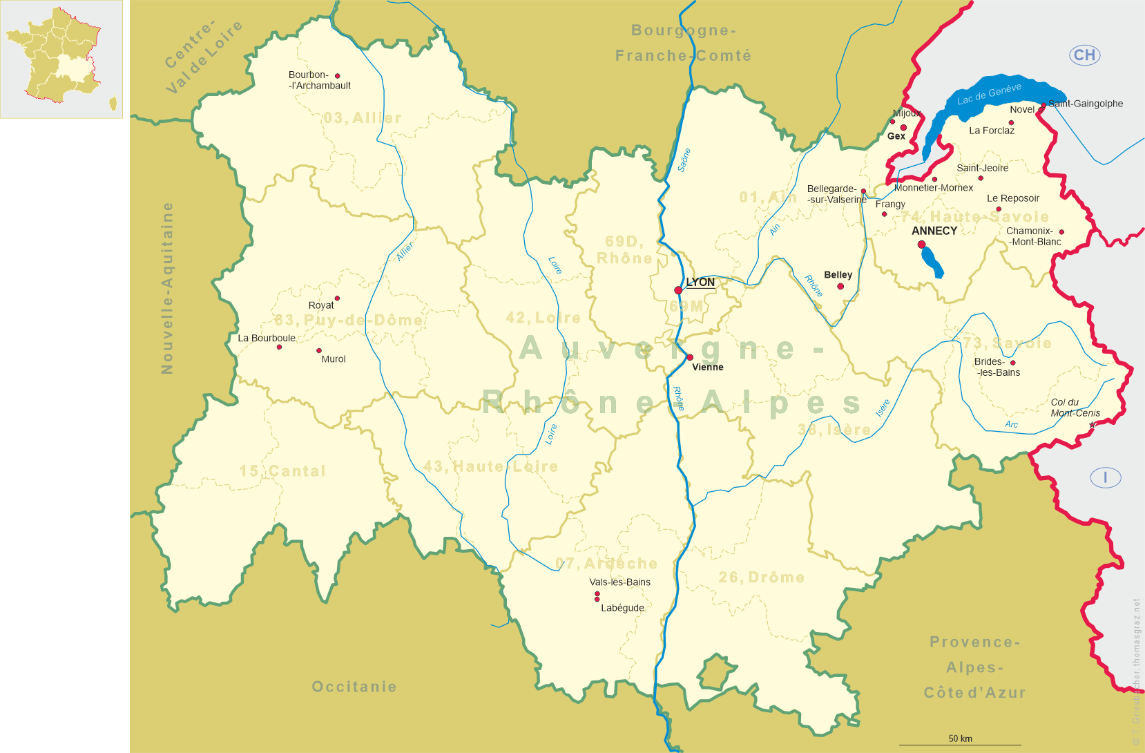 Map of Rhône-Alpes