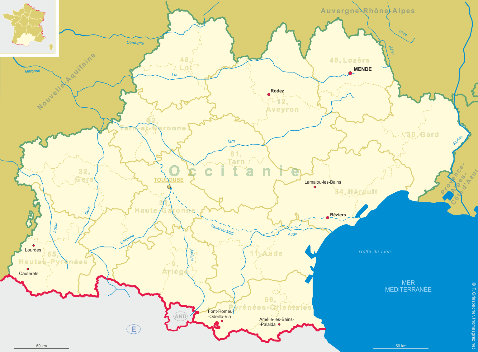 Map of Languedoc-Roussillon