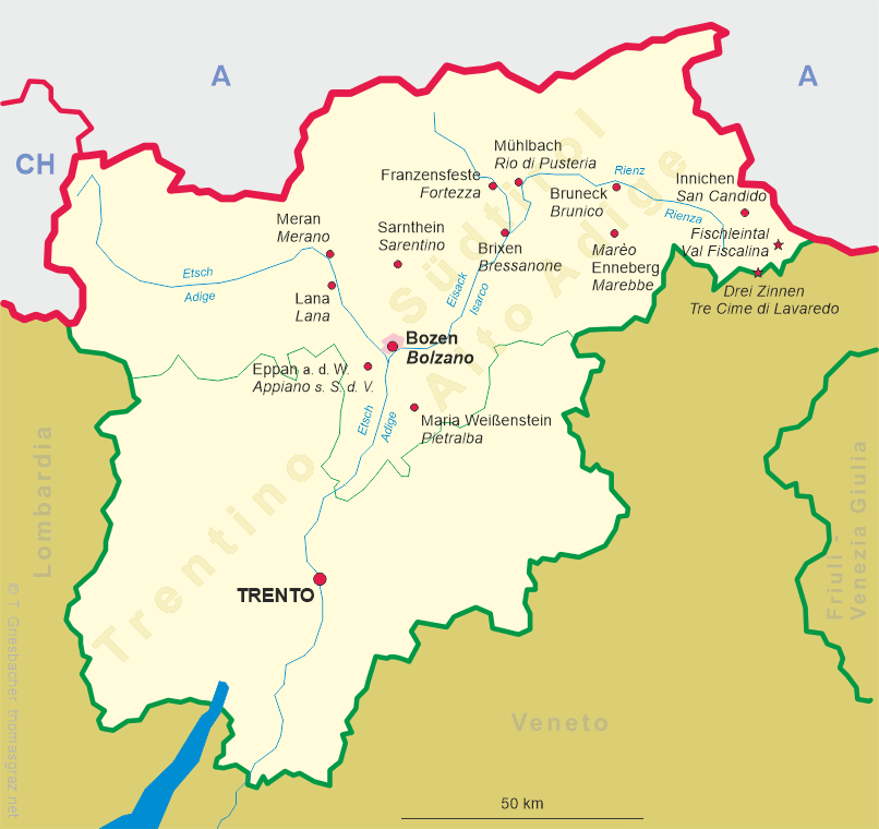 map of Trentino-Alto Adige/Südtirol