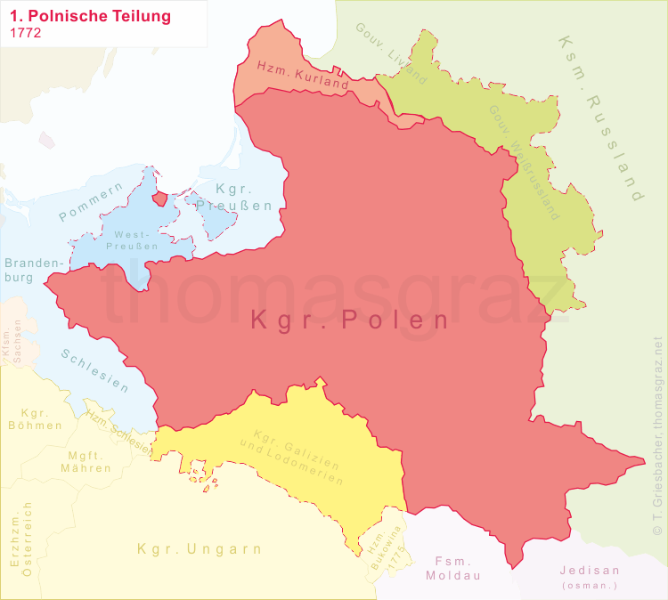 map of 1st Partition of Poland 1772