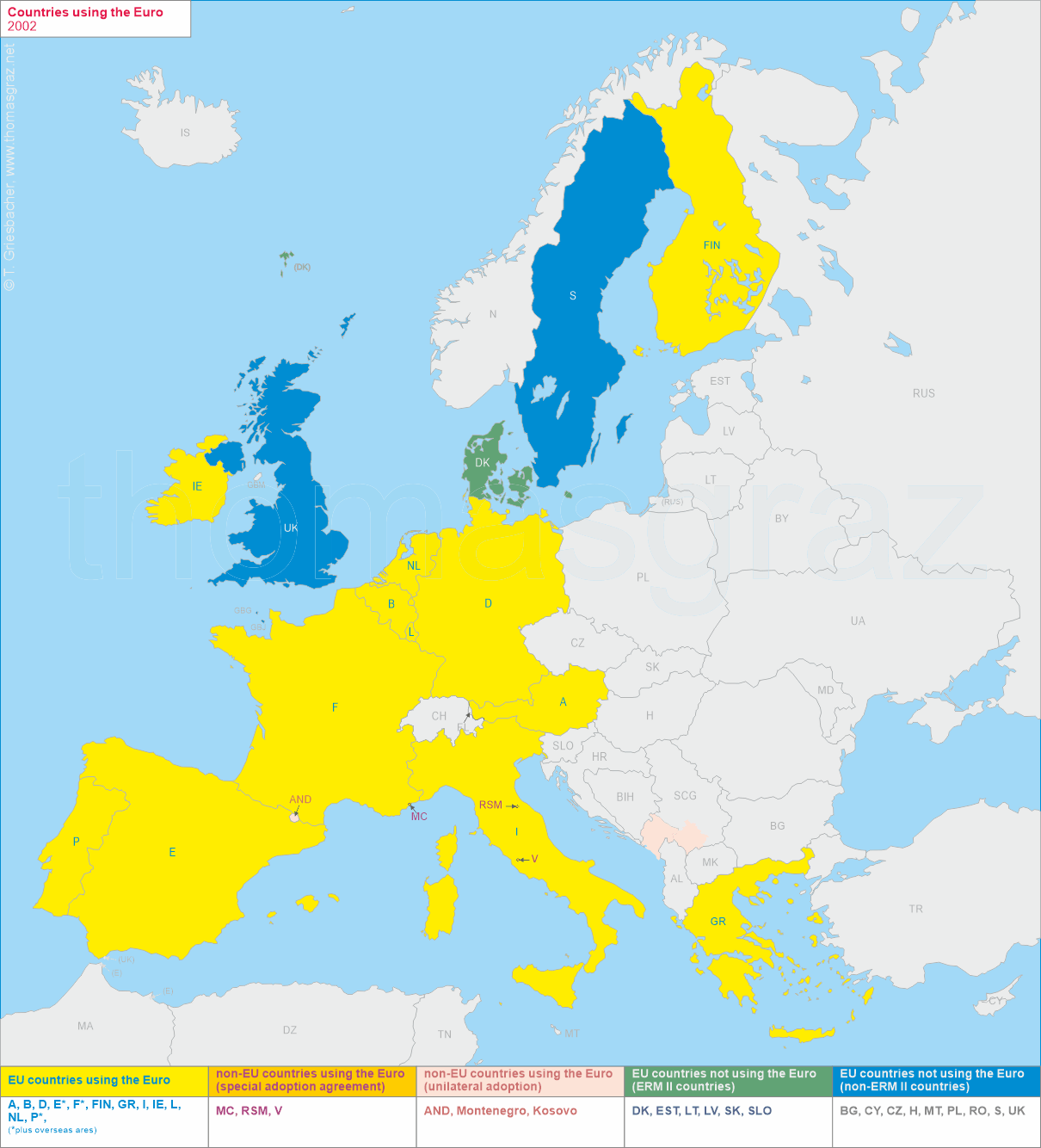 map of Countries using the Euro 2002