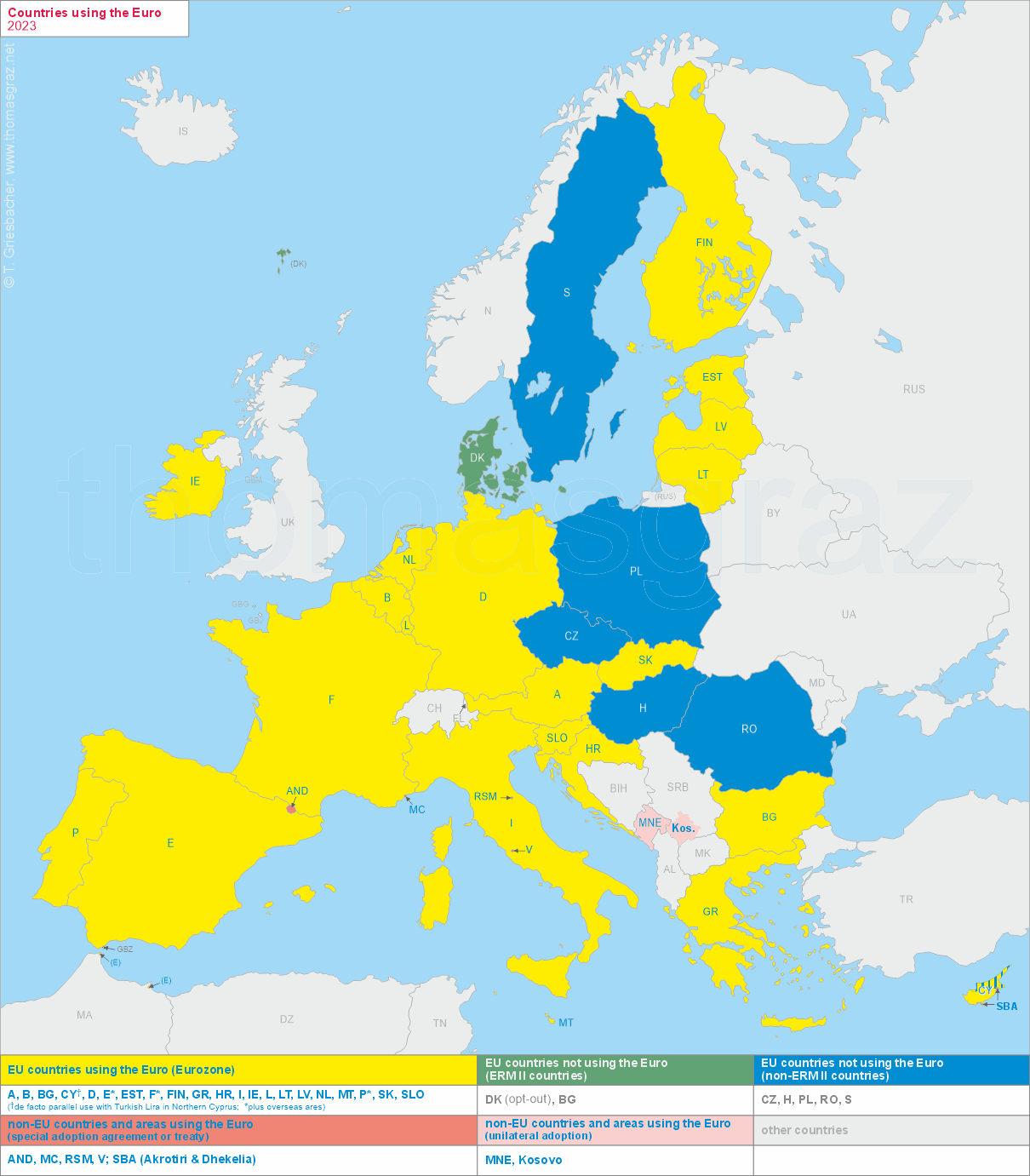 map of Countries using the Euro 2026